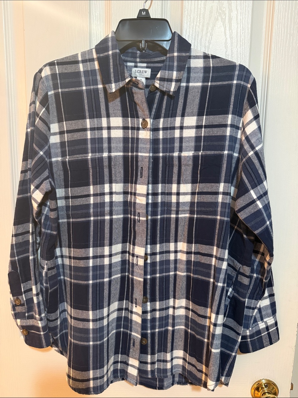 J.Crew Factory Women’s Flannel Shirt Jacket Multi Navy Plaid BC897